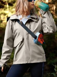 SHEIN Unity 女式轻便纯色连帽可拆卸长袖夹克，常规款春秋季户外外套 - 卡其色 - 查看 2