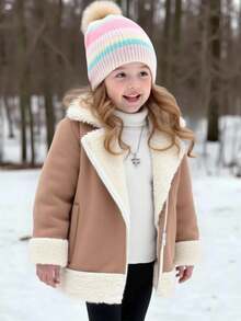 Emery Rose Kids Emery Rose Kids 少女保暖内衬拉链夹克，翻领，卡其色，温暖的冬季外套，适合户外、派对、雪地玩耍，适合通勤和户外穿着， - 卡其色 - 查看 2