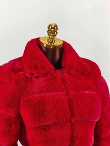Y2K Amplova 秋冬抢眼小翻领长袖性感百搭女士仿皮草大衣 - 紅色 - 查看 5