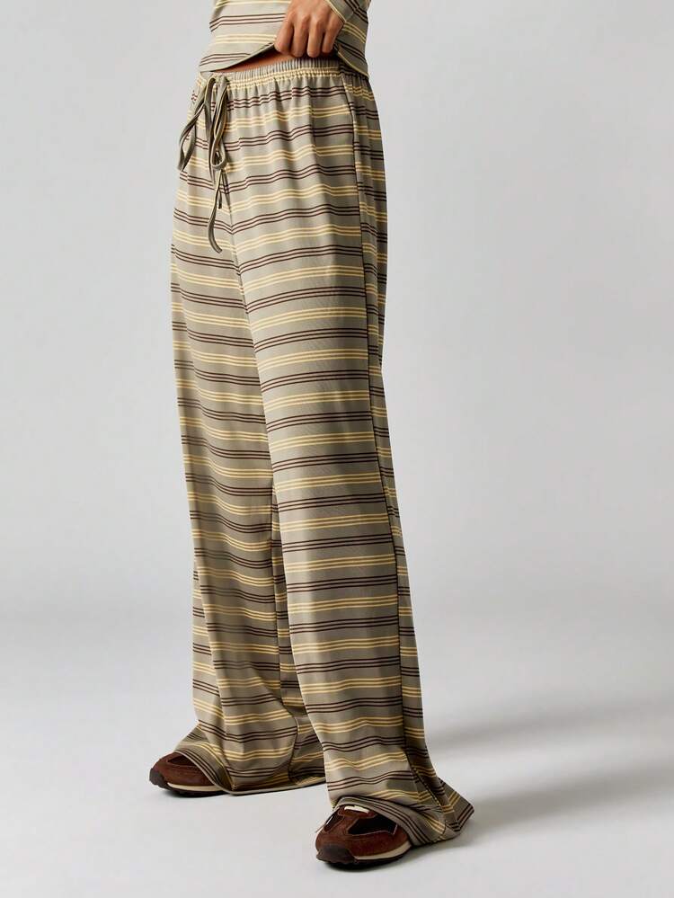 MISSGUIDED Wide Leg Lounge Pants Striped Pattern Casual Resort Wear Palazzo Style Drawstring Waist Beach Vacation Summer Spring Bottoms Soft Flowy Pants