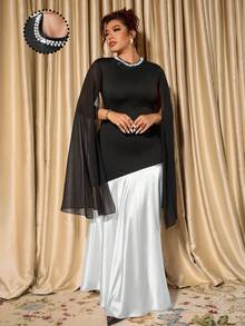 Allurite Vestido de cóctel elegante y romántico de gasa con parches y perlas, de estilo retro francés, para mujer de talla grande - Negro - Ver 6