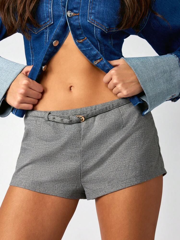 MISSGUIDED Plaid High Waisted Micro Shorts With Belt Detail For Summer Festival Casual Wear