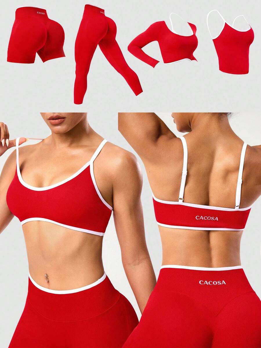 SHEIN Sports 女士无缝红色运动文胸,可拆卸罩杯,可调节肩带,适合健身、瑜伽、日常穿着 - 酒紅色 - 查看 1