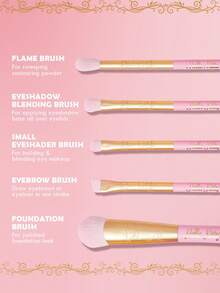HELLO KITTY AND FRIENDS | SHEIN 5pcs/Set Cartoon & Letter Pattern Gold & Pink Makeup Brushes - Pink - View 2