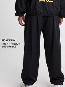 Pantalones jogger de ajuste holgado con cordón en la cintura para hombres, color negro - Negro - Ver 2