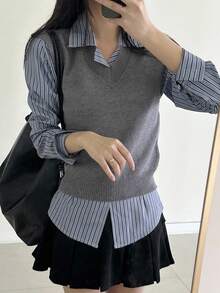 DAZY French Preppy Style Slimming Women's Autumn/Winter Knitted Vest - Grey - View 6