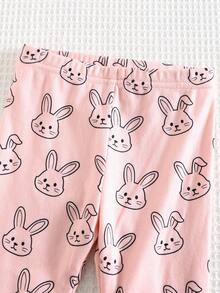 Cozy Pixies Conjunto de 2 piezas de sudadera y pantalones con cuello redondo, hombros caídos y estampado de conejo de dibujos animados para bebé niña - Rosa - Ver 8