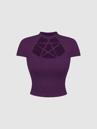 Goth Camiseta ajustada con cordones y estrella de cinco puntas hueca de estilo gótico
