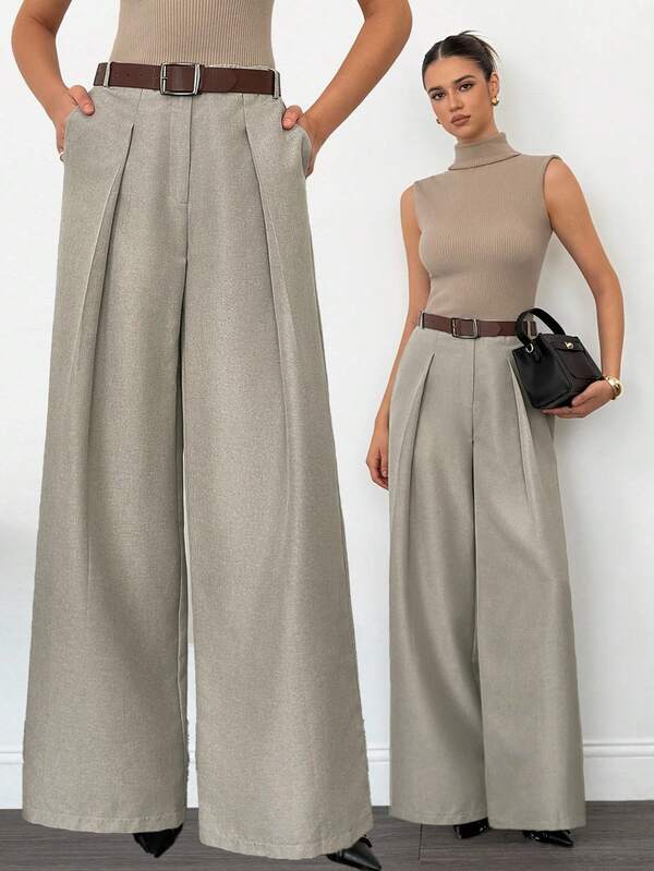 SHEIN Tall Tall Women's Khaki Solid Color Long Suit Pants, Versatile Casual Suitable For Daily Commute, Brown Pants .Going Out Outfit,Chic Pants For Women,Home, Casual, Elegant, Commuting, Versatile, High-Quality Upgrade, Personalized, Suitable For Parties, Commuting To Work, Meeting Customers, And Many Other Scenes, Old Money Style, Boss Feeling, Gangster Wife Style,Fall Clothes For Women, Going Out Bottoms,Home, Leisure, Comfort Upgrade