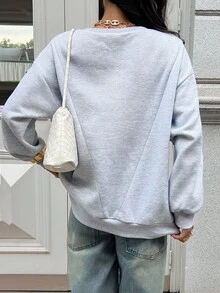 Chiquease Sudadera casual asimétrica de mujer con estampado de patchwork, otoño/invierno - Gris Claro - Ver 2