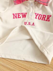 SHEIN 女婴四季合身休闲运动马球领长袖运动衫和格子百褶裙套装 - 玫紅色 - 查看 8