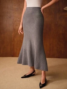 MOTF PREMIUM 斜裁美人鱼毛衣裙 - 灰色 - 查看 3