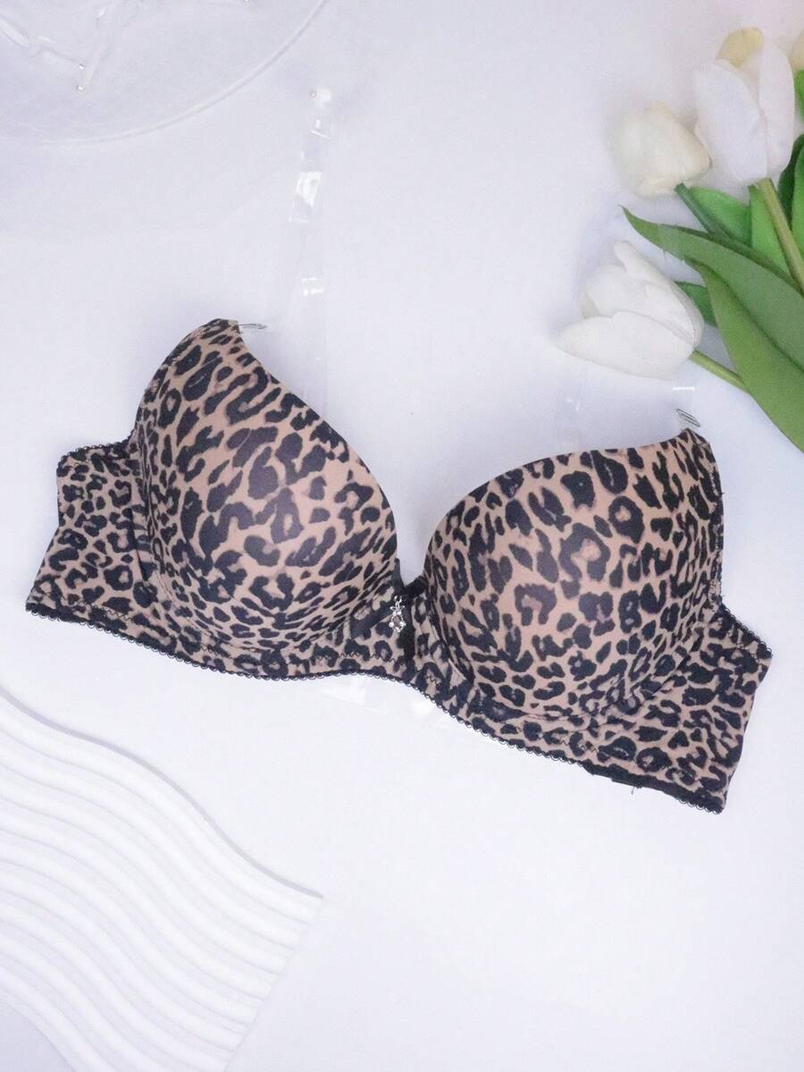 SHEIN 1pc Leopard Print Adjustable Underwire Bra - Multicolor - View 1