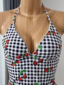 Bellisia 樱桃格子比基尼套装 露背款，夏季