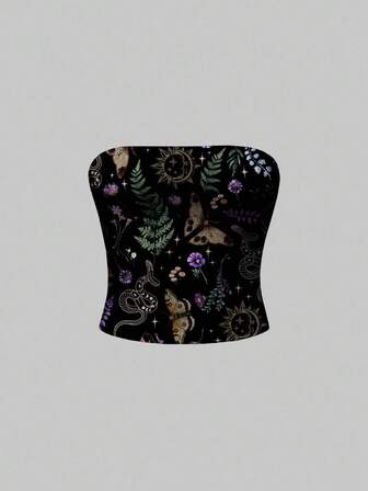 Goth Top de mujer talla grande con estampado oscuro, sexy, misterioso de polilla, murciélago y hoja