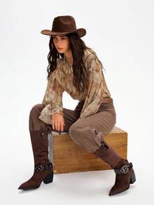 Styleloop Women's Casual Fashion Sexy Chunky Heel Pointed Toe Western Boots, Core - Brown - View 3
