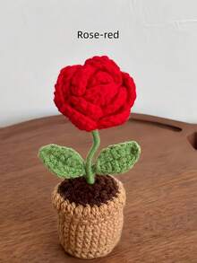 手工编织郁金香盆栽、钩针向日葵盆栽、心形花桌面摆件、编织玫瑰花成品、勿忘我盆栽、仿真花桌面摆件、派对小礼物 - 彩色 - 查看 9