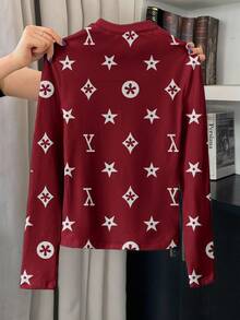 SHEIN Full Print Letter Graphic Digital Print Casual Long Sleeve Crew Neck T-Shirt, Gift For Friends - White - View 2
