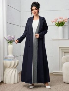 Yasmyna Abaya de mujer con estampado de cuadros y parches, de estilo único y elegante para el día a día - Azul Marino - Ver 3