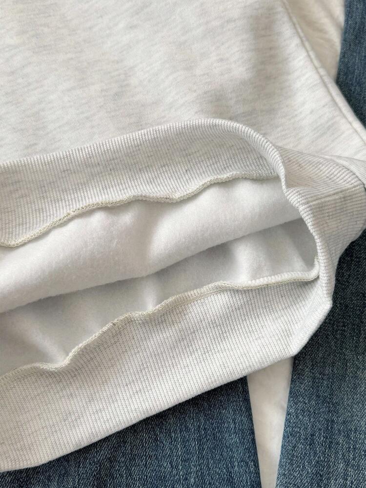 SHEIN 青少年女童连帽运动衫，时尚百搭，适合儿童休闲装、返校装、典礼装、日常装、学校装、旅行装、运动装、秋冬装 - 淺灰色 - 查看 5