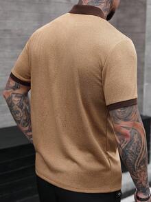 Manfinity CasualCool 男士翻领 Polo 衫，华夫格针织面料，休闲百搭，适合日常穿着、朋友聚会和周末休闲，INS 热销百搭单品 - 卡其色 - 查看 2