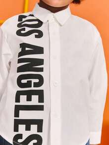 SHEIN Young Boy Casual Letter Print Long Sleeve Shirt, Los Angeles Shirt Boys, Boys Long Sleeve Shirt, Boys White Shirt - White - View 5