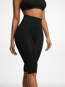 SHAPORA Women's Solid Color High Waist Elastic Shaping Bermuda Shorts - Black - View 4