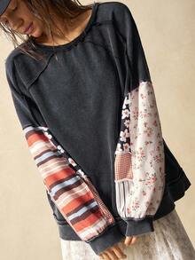 Bohemela Women's Casual Patchwork Raglan Sleeve Sweatshirt In Fall/Winter - Multicolor - View 3