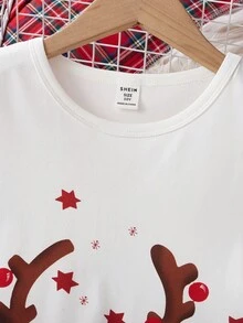 SHEIN 2件套圣诞驯鹿印花格子睡衣套装，适合大女孩 - 彩色 - 查看 6