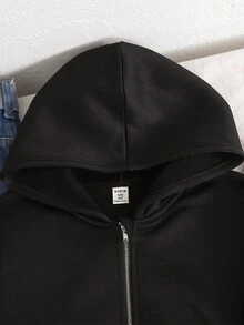 SHEIN Tween Girls Casual Hooded Cardigan Jacket, Autumn/Winter Fall - Black - View 2