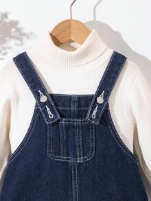 SHEIN Young Girl' Y2K Casual Old Money Outfits Navy Blue Solid Washed Denim Long Dress Without Tee,Denim Overalls Jeans Dress,Girls Cute Fall Autumn Clothes Outfits,Kids Back To School Homecoming Dress,Christmas Dress,Halloween Costume Outfits - Dark Wash - View 4