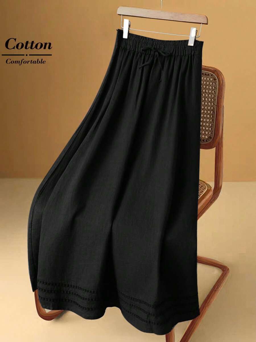 Rusticease Women's Casual Solid Color Long Linen Skirt