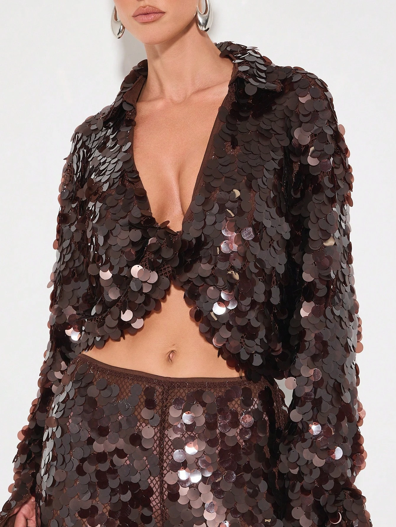 KIZN Sequin Twist Front Long Sleeve Blouse