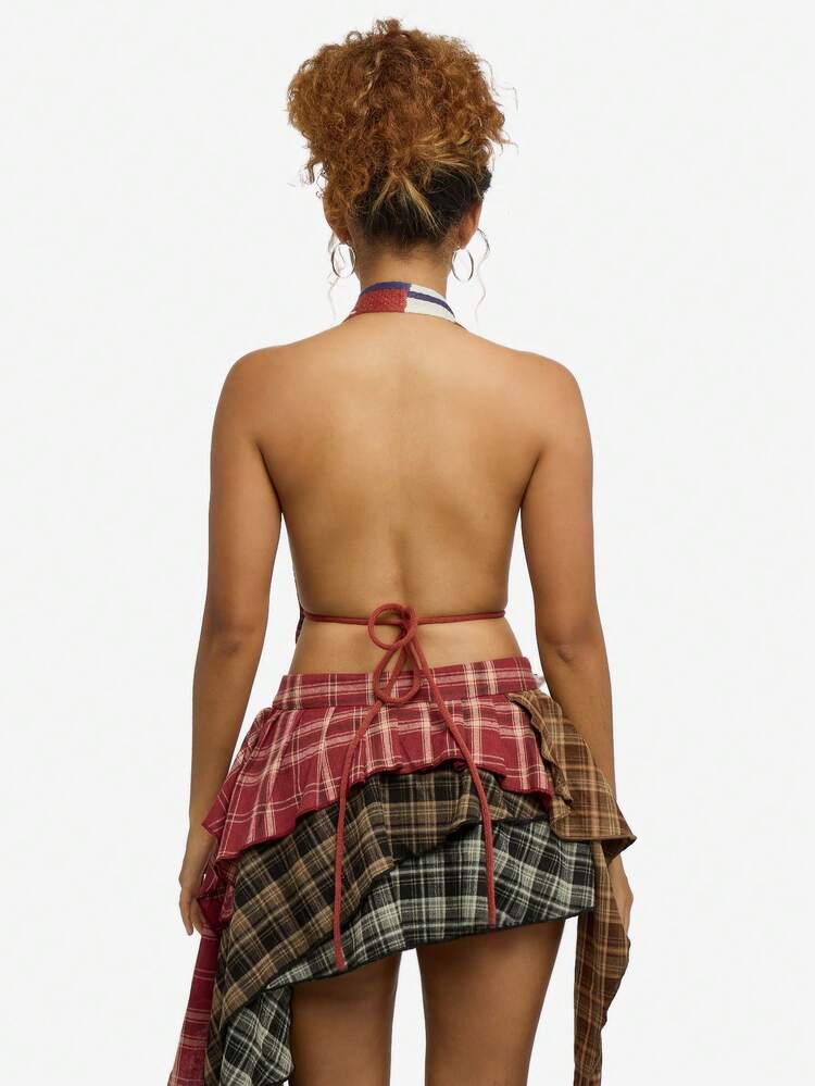 SUMWON WOMEN Knitted Football Scarf Halter Top With Fringe