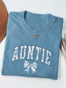 INAWLY Comfortable Colorful Aunt T-Shirt, Cute Aunt T-Shirt, New Aunt Gift, Pregnancy Announcement, Gift For Aunt, Reveal Pregnancy To Aunt, Aunt T-Shirt For Women - Blue - View 1
