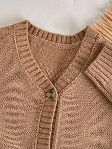 Loomiva Baby Boy Cartoon Bear Pattern V-Neck Long Sleeve Cardigan, Versatile & Comfortable Fall Winter - Apricot - View 4