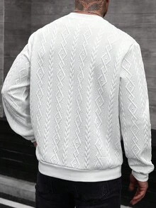 Manfinity CasualCool Men's Geometric Embossed Round Neck Long Sleeve Casual Pocket Patchwork Sweatshirt, Autumn