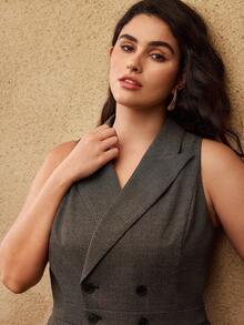 MOTF PREMIUM CHRISTMAS PLUS SIZE CHIC SLEEVELESS BLAZER COLLAR JUMPSUIT - Coffee Brown - View 7