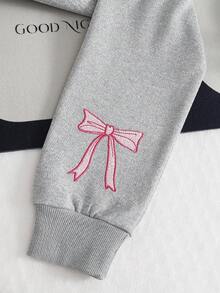 1pc Girls Zip-Up Hooded Jacket, Long Sleeve, Drawstring Waist, Butterfly Embroidery Design On Back And Sleeves Fall Winter - Grey - View 3