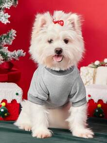 PETSIN 1 件宠物圣诞猫狗通用格纹麋鹿时尚印花图案灰色抓绒保暖舒适狗狗圣诞服 - 淺灰色 - 查看 7