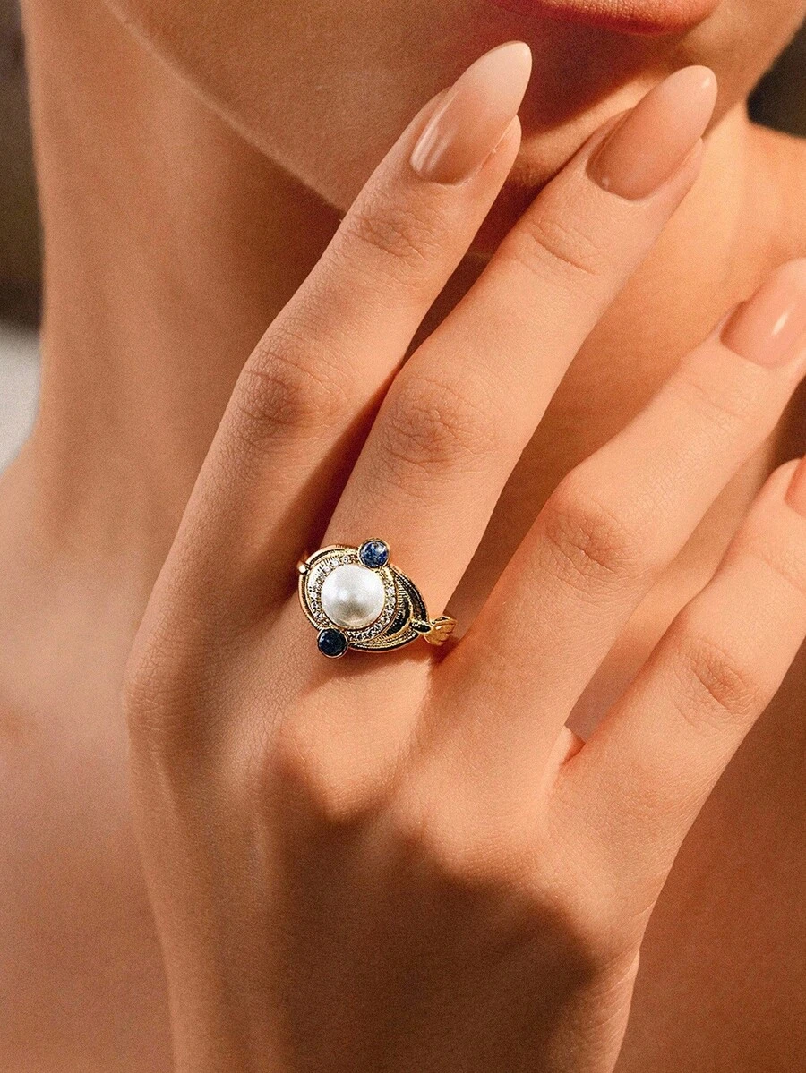 Glisma Nhẫn mạ vàng 18K Cubic Zirconia cổ điển thời trang và thanh lịch - Vàng - Xem 1