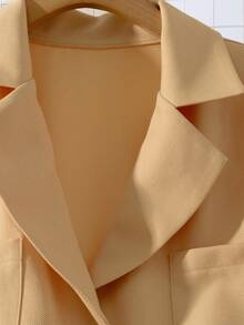 SHEIN Clasi Gaun Ukuran Besar Warna Polos Kerah Berlekuk Kancing Depan Lengan Panjang, Musim Gugur - Khaki - View 5