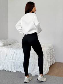 SHEIN EZwear 2pcs/Set Casual Loose Round Neck New York Letter Print Sweatshirt And Skinny Leggings, Suitable For Street Style, Chic,Fall