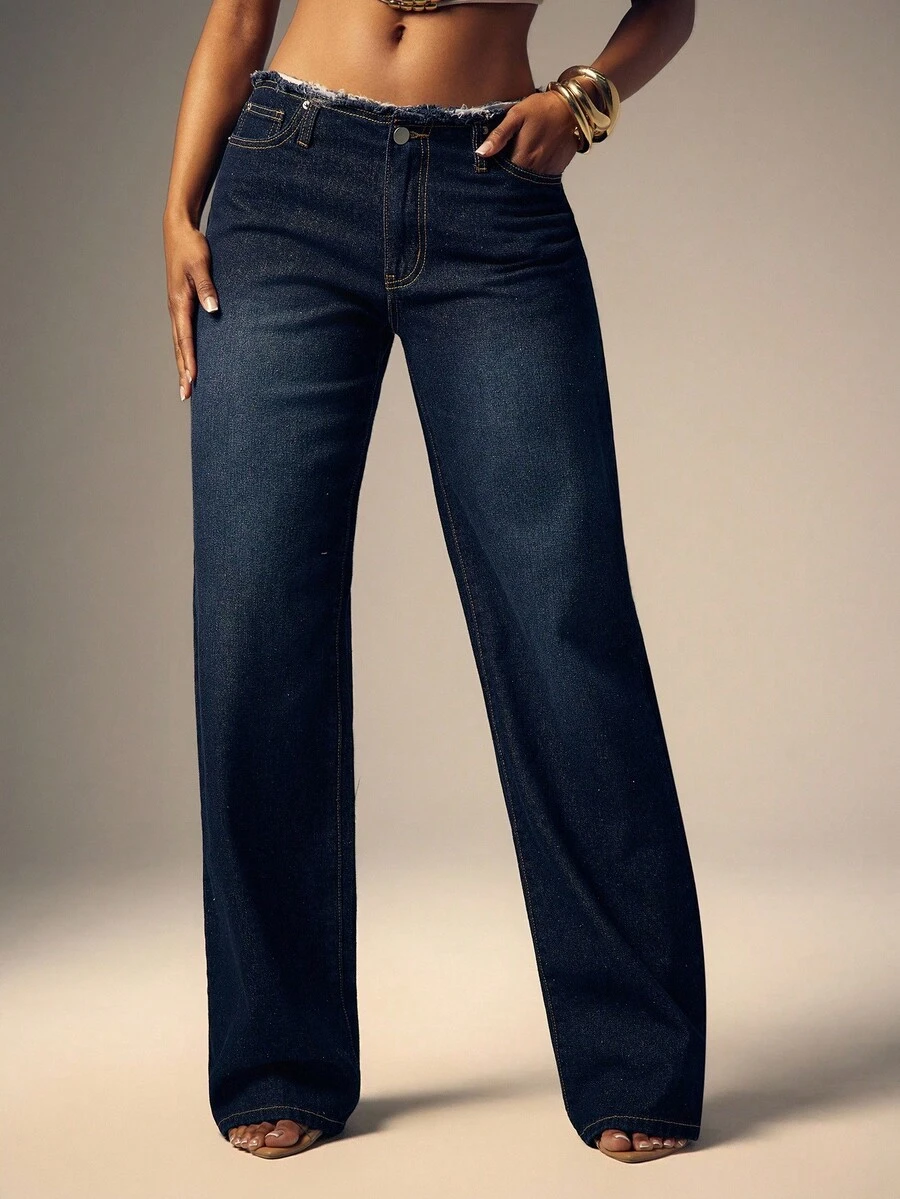 Denimoi Low Rise Raw Edge Straight Leg Denim Jeans Low Rise Jeans Low Rise Denim Jeans Fashionable Y2K Outfits Sexy Jeans Sexy Bottoms Summer Style Summer Outfits For Women Concert Outfits