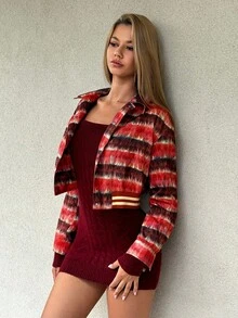 EgrlEra Christmas Plaid Patchwork Ribbed Punk Style Jacket - Multicolor - View 1