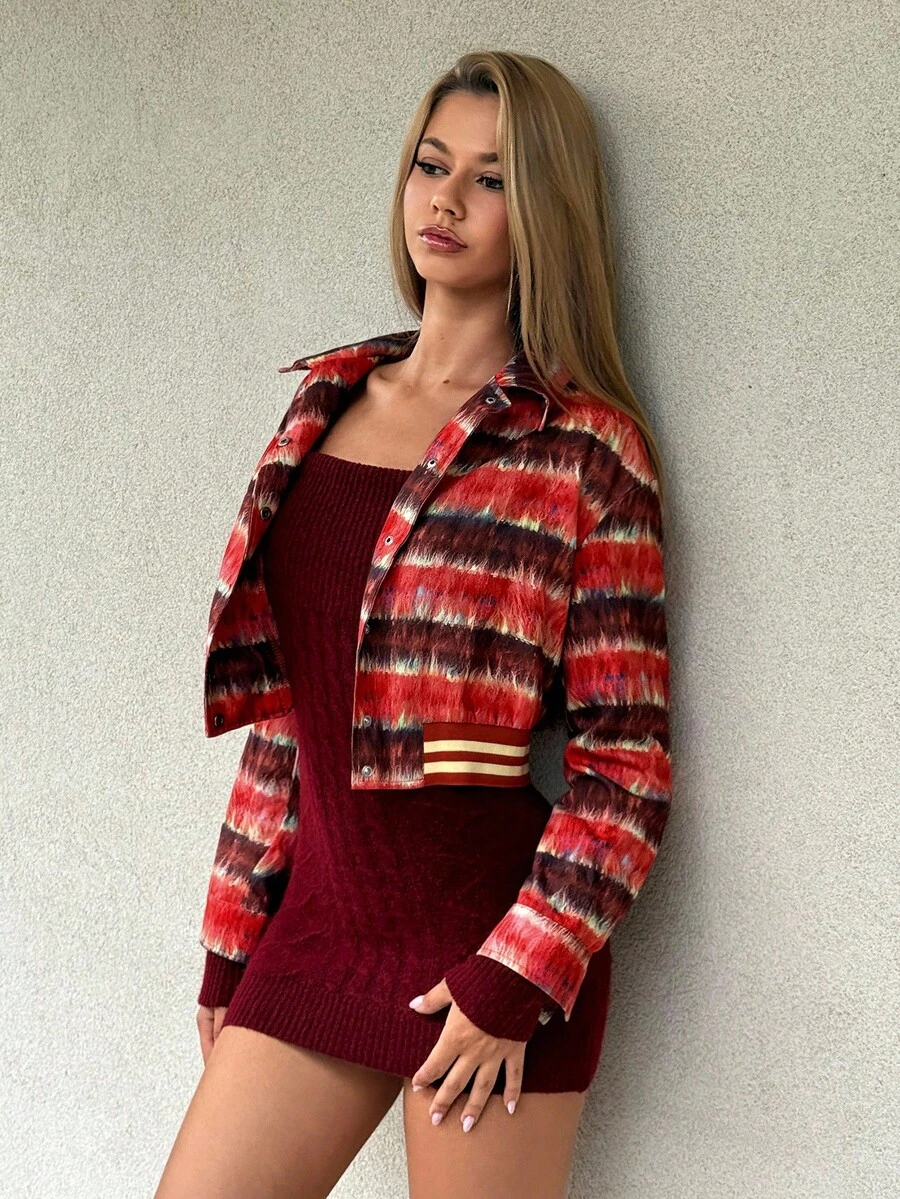 EgrlEra Christmas Plaid Patchwork Ribbed Punk Style Jacket - Multicolor - View 1
