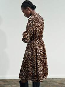 Maija Women's Fashionable Commuter Leopard Print Shirt Dress Leopard Print Dress Women Shirt Dress Animal Print Dress Leopard Dress - Brown - View 4