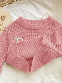 SHEIN Newborn Baby Girl Letter Pattern Versatile Long Sleeve Sweater, Autumn/Winter Baby Knit Top Baby Knitwear Baby Girl Sweater Baby Jumper Baby Clothes Girl Fall
