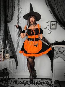 Whyspr Váy hở vai họa tiết dơi Halloween cỡ lớn, dành cho tiệc Halloween - Nhiều màu - Xem 7