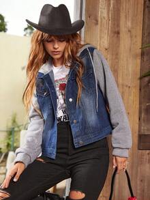 EMERY ROSE Chaqueta Vaquera Con Capucha Y Diseño 2 En 1 Para Mujer - Azul - Ver 1